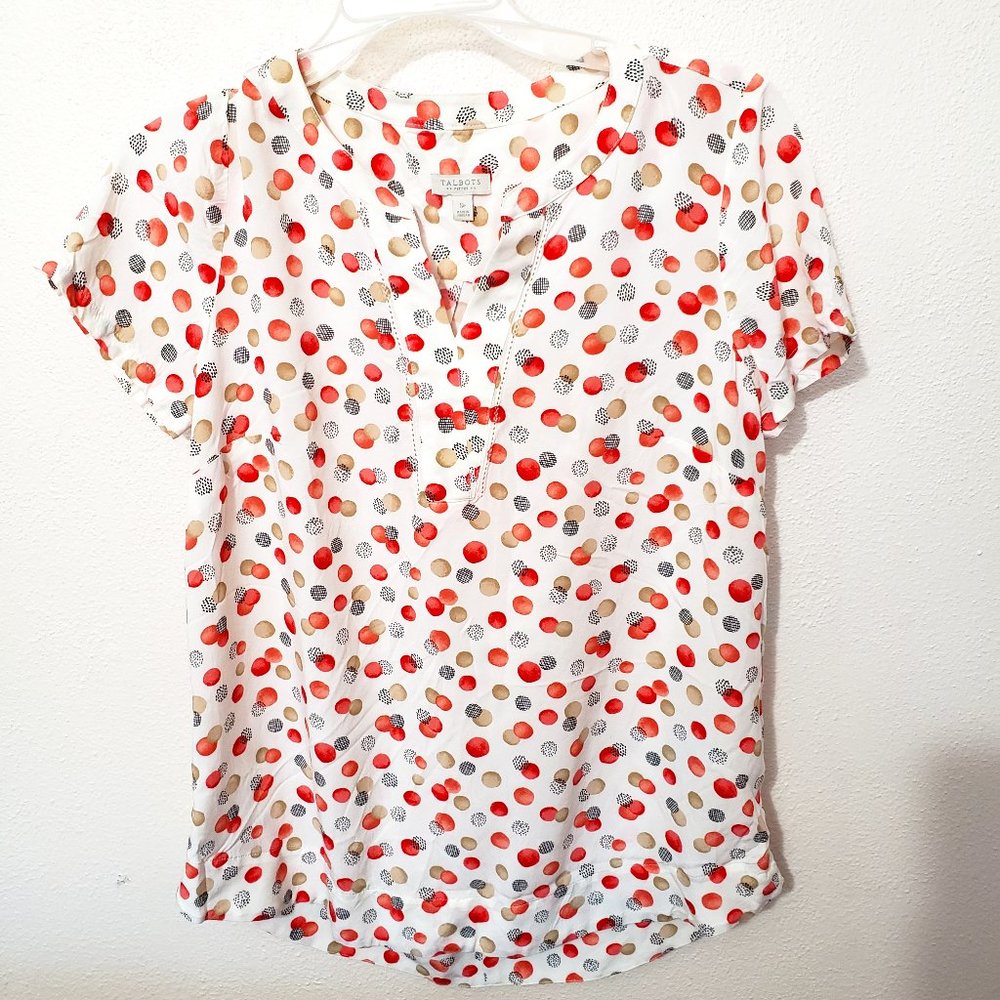 Talbots V Front Neck Short Sleeve Blouse Size Small Petite